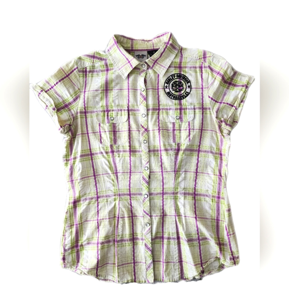 Harley-Davidson Women's Swirl Skull Plaid Woven Shirt